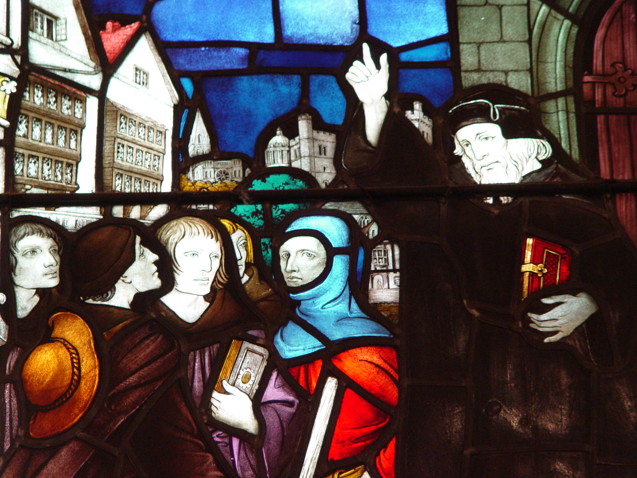 Stain glass depicting John Wycliffe sending forth preachers