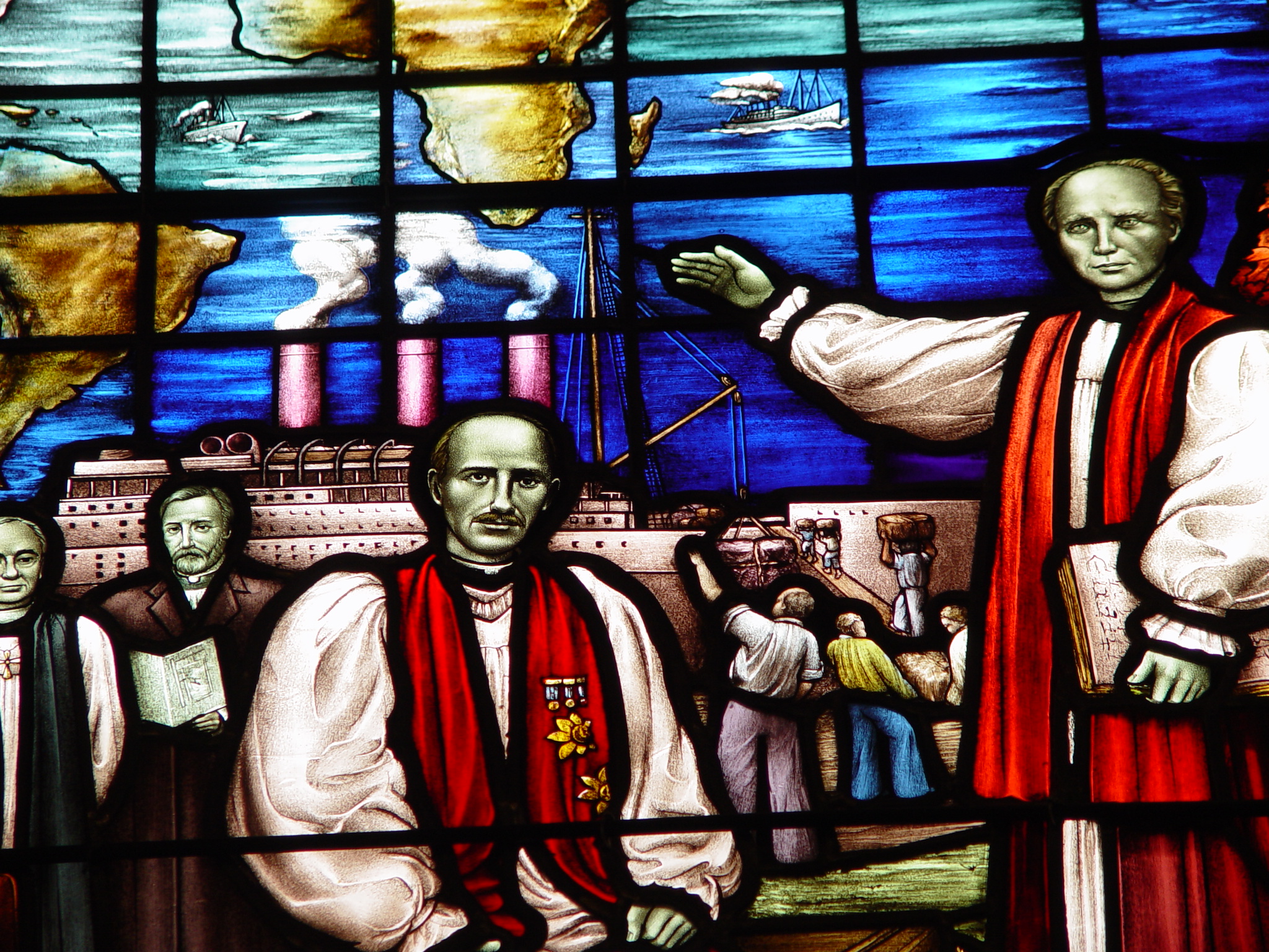 Stain glass depicting missionary to the Araucanian People in Chile 1895-1919