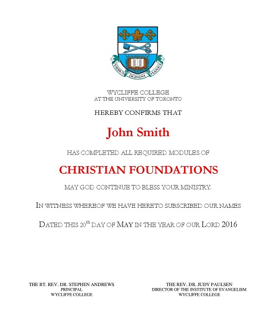 Christian Foundations Certificate Christian Foundations Certificate