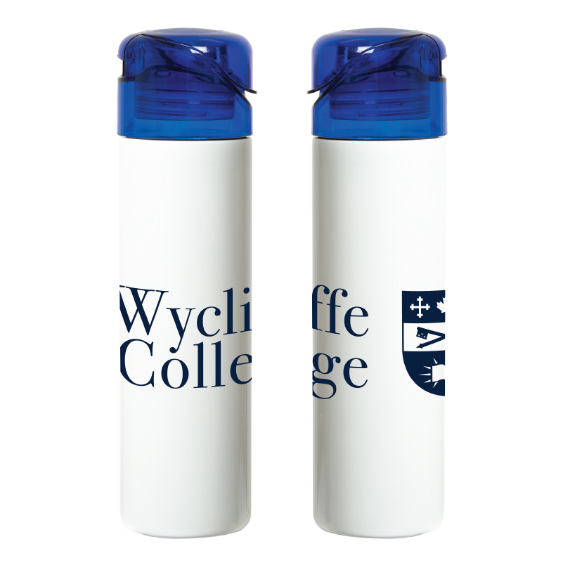 White and Blue Wycliffe College Water Bottle