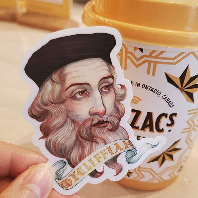 Wycliffian sticker with Coffee cup in the background - photo by Joyce Shin Wycliffian sticker with Coffee cup in the background - photo by Joyce Shin