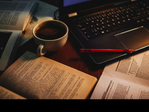 study at home books laptop