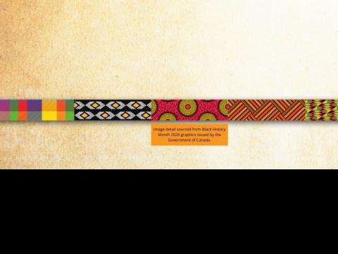 sandy gradient background with stripes of different African cloth at bottom