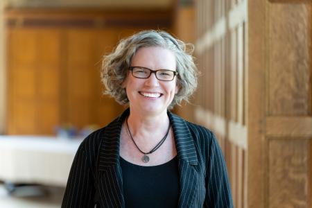 Amanda Ross in Great Hall with wooden panelling (2025-v2)