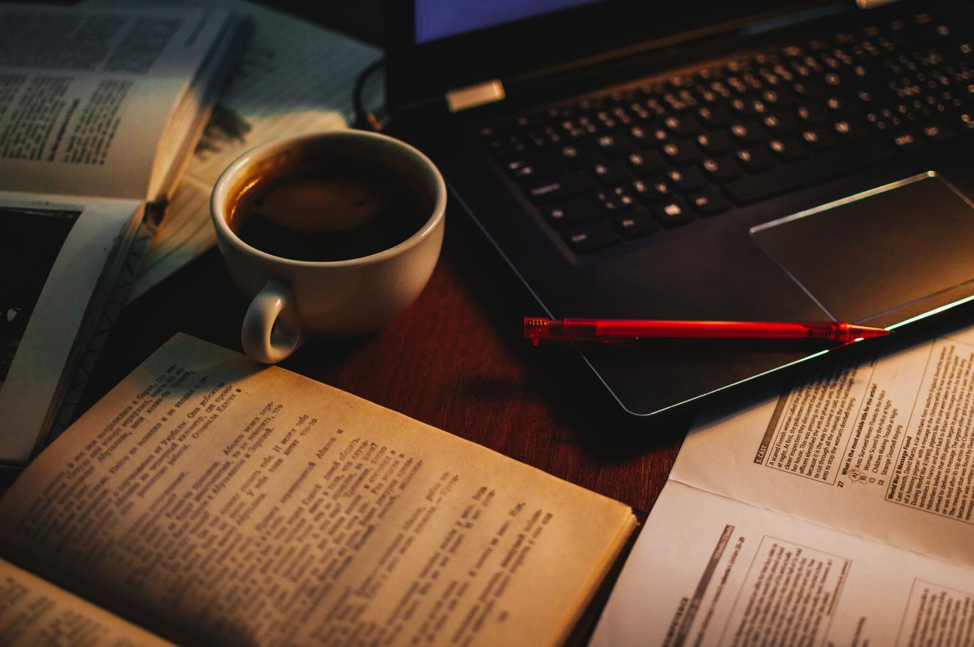 study at home books laptop