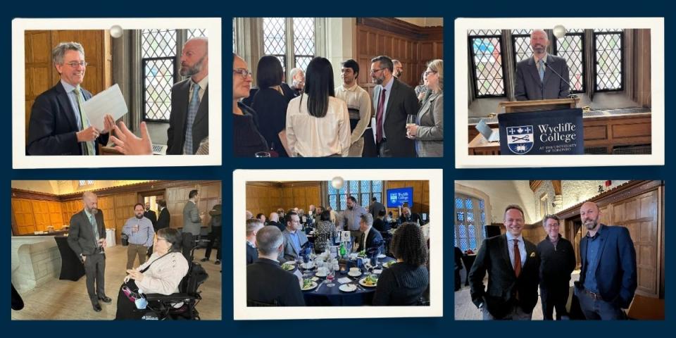 Ethics gatherings: collage of photos of people at the event in the Great Hall