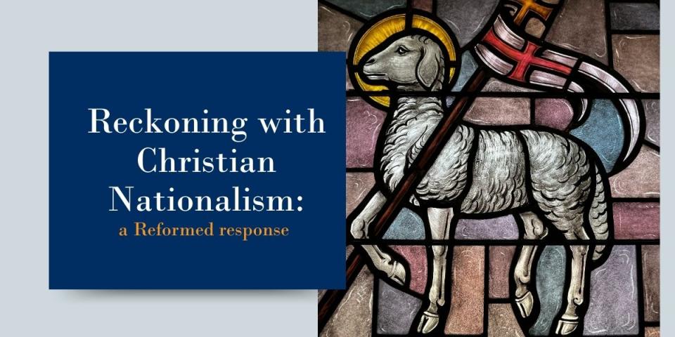 Agnus Dei lamb from stained glass window photo on grey background 