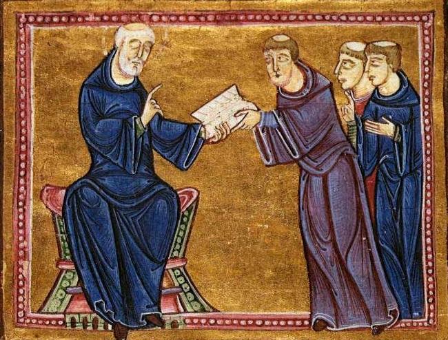 St. Benedict delivering his rule to the monks of his order rs