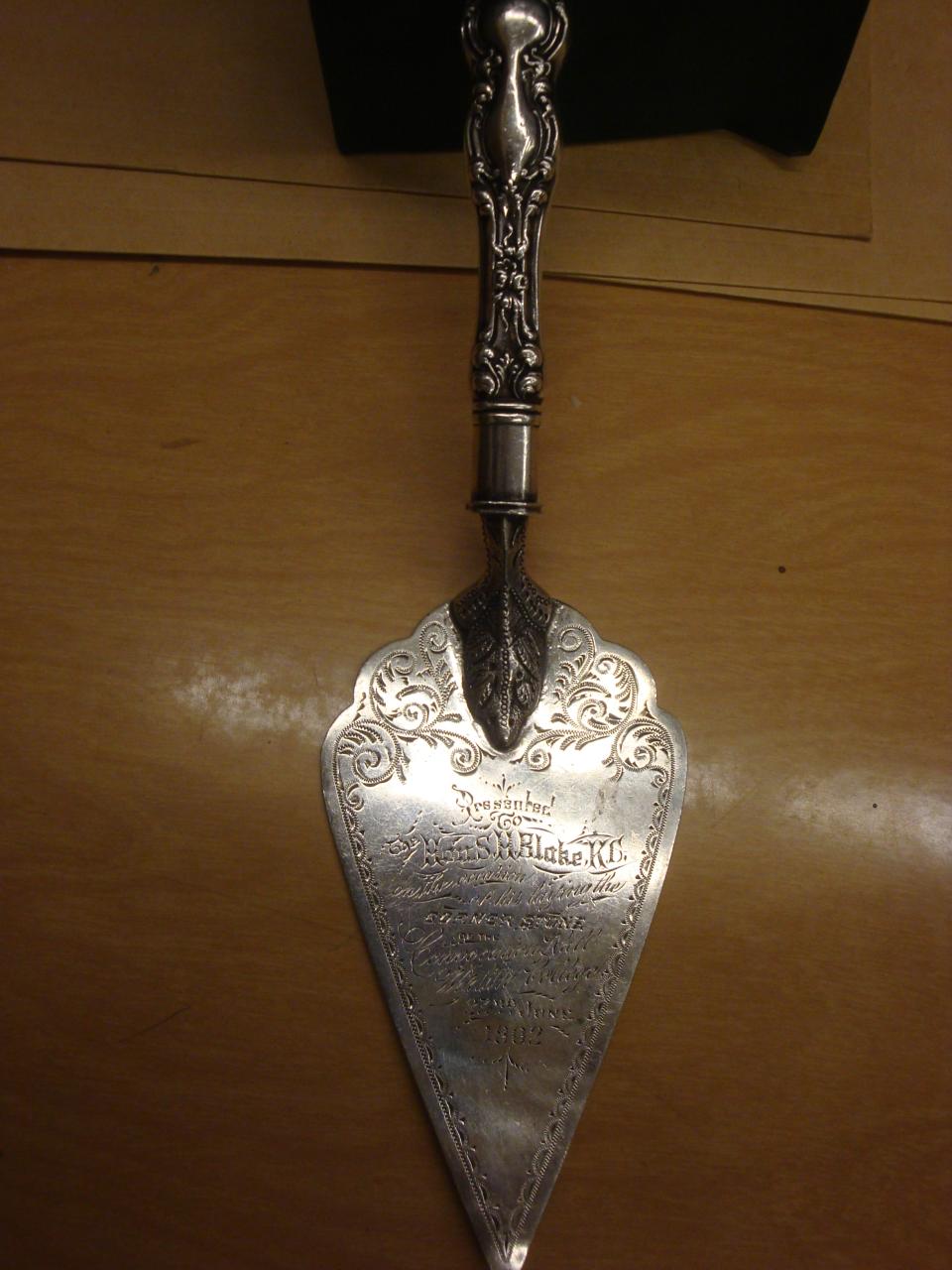 Trowel used in the laying of the foundation of Sheraton Hall, 1902